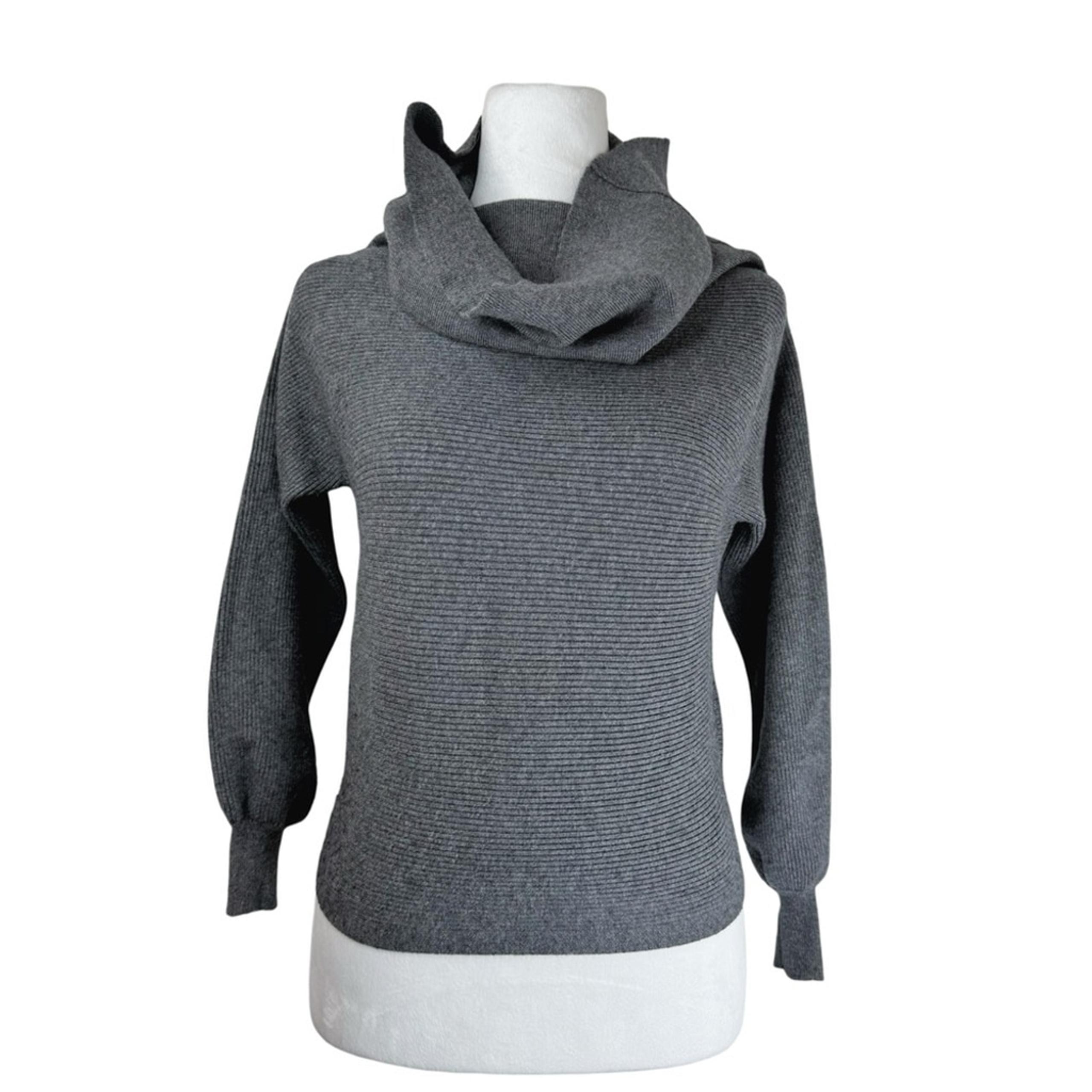 ZARA Women's Knit Grey Cropped Ribbed Cowl Neck Sweater S