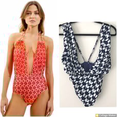New Rosa Cha Hamptons Plunge Halter One-Piece Swimsuit Maio Brazilian Cut 430