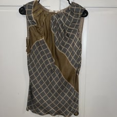 HACHE Women's Sleeveless Tank Khaki Brown Geometric Print Made In Italy Size 42
