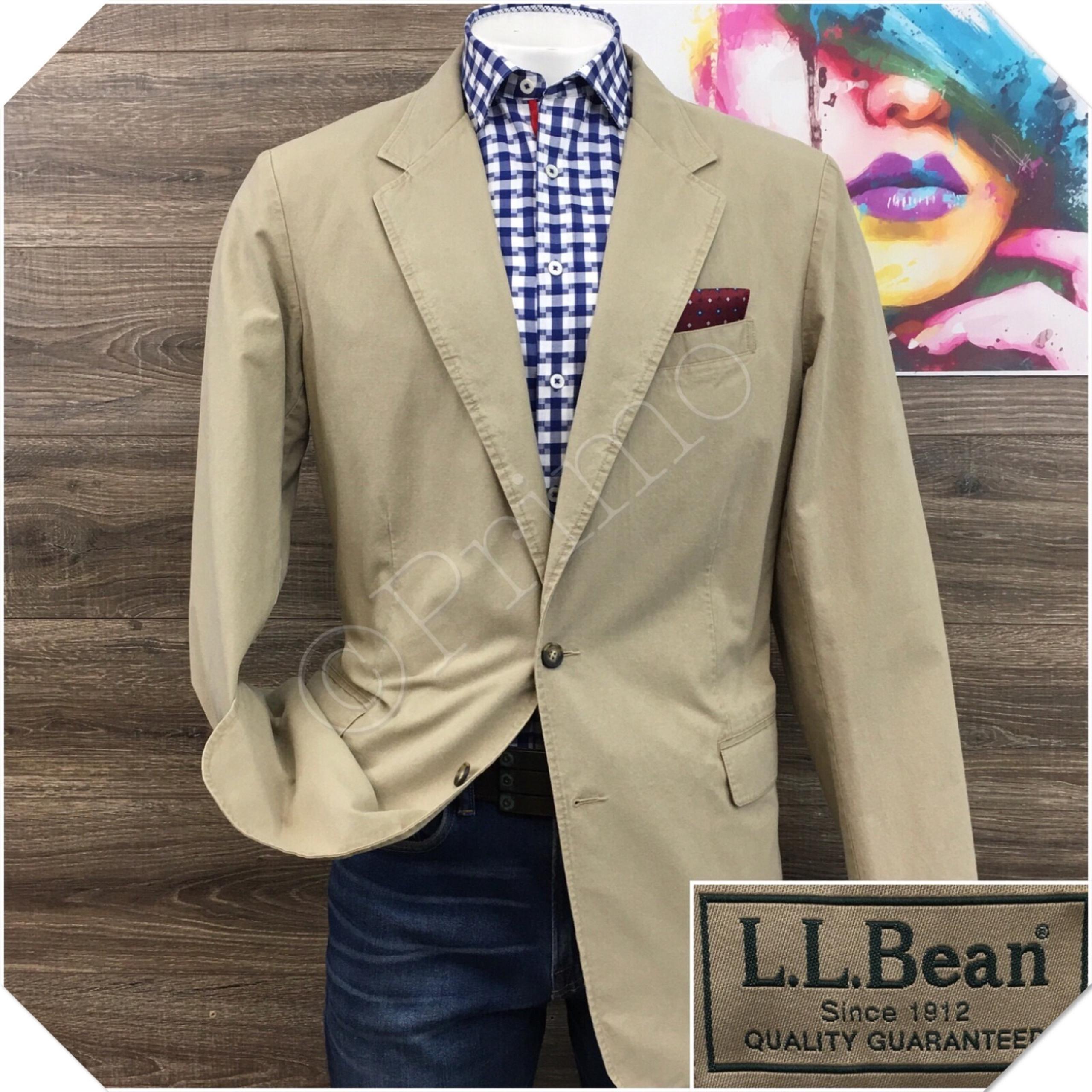 L.L BEAN Mens Blazer Sport Coat Casual Jacket Size 44L Two Button Cotton Suit