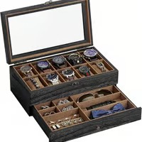 Wooden Watch Box with 10 Slots, 2-Tier Watch Display Case for Large Watches