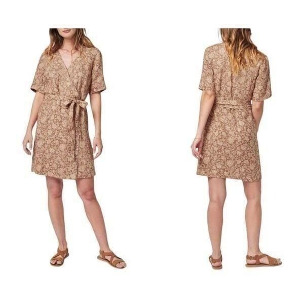 Faherty Ashley Tie Waist Linen Dress Bronze Floral Size Medium NWT 168 MSRP
