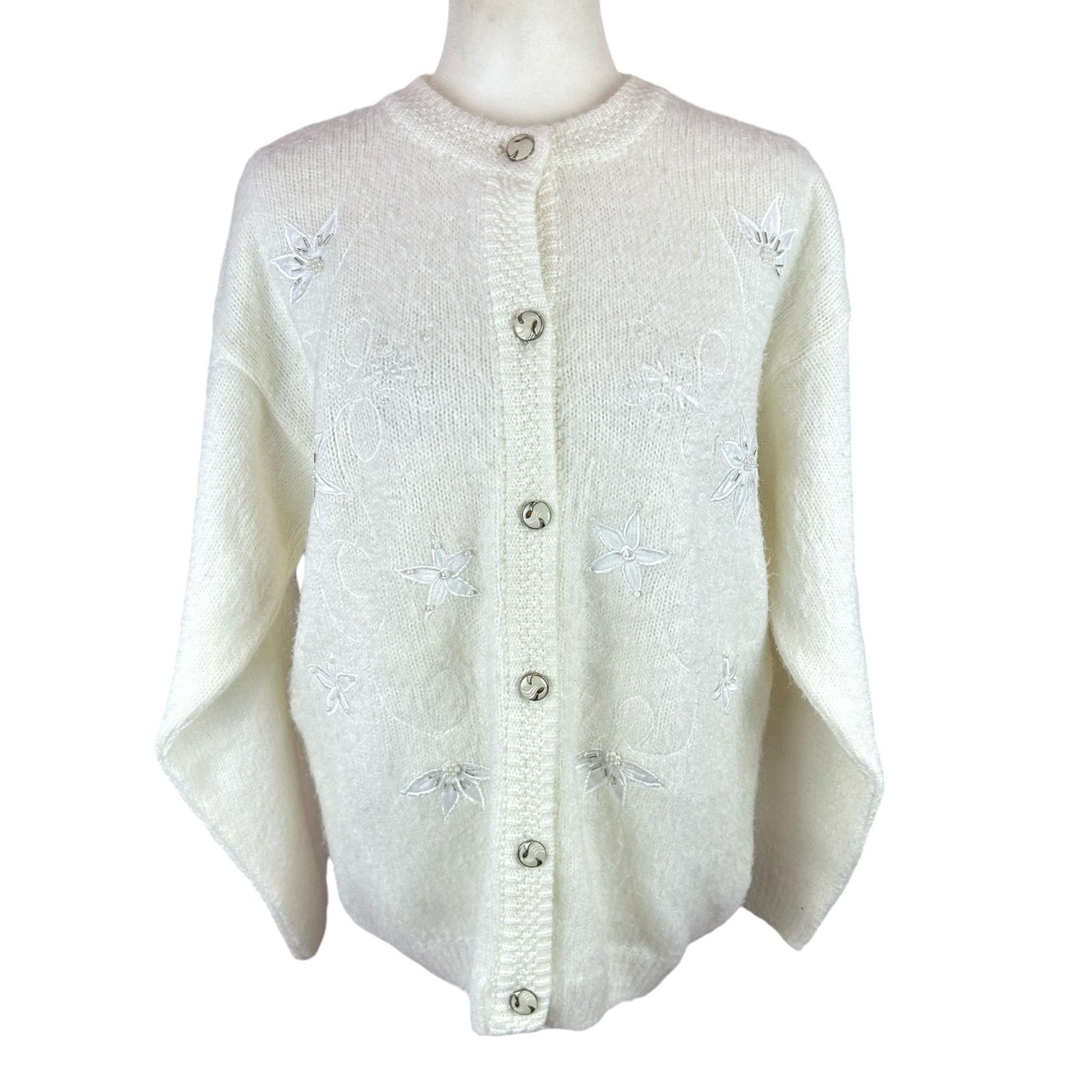 American Vintage Cardigan Sweater XL White Holiday Christmas Classic Grandmacore