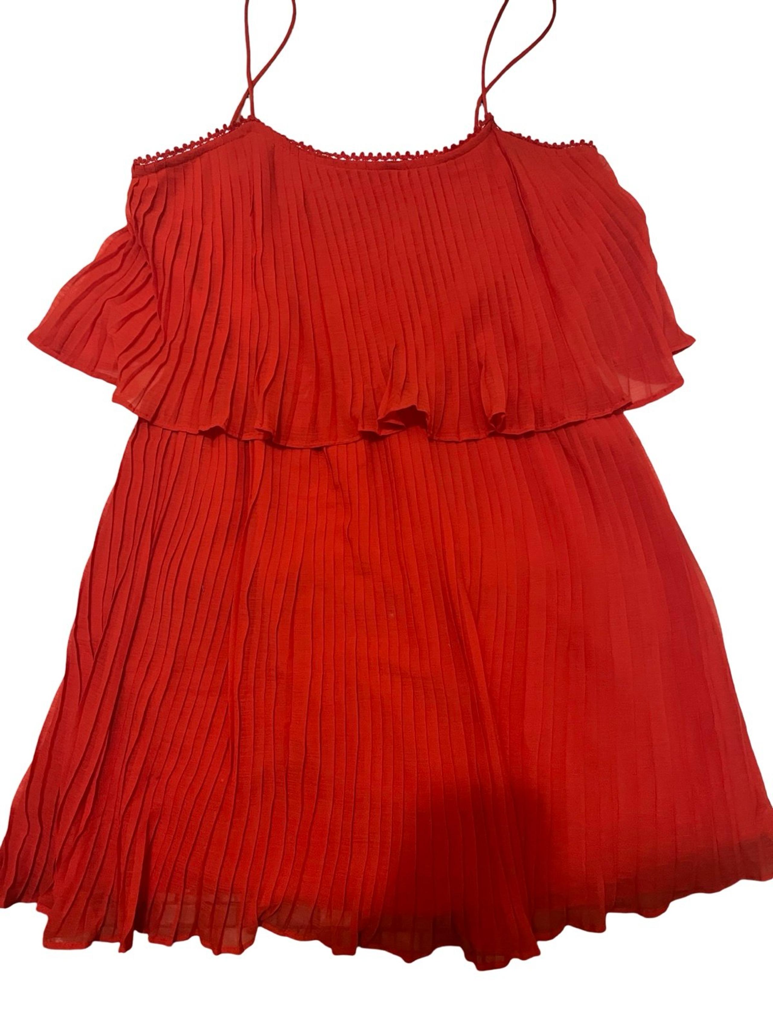 Zara Red Pleated Strap Dress