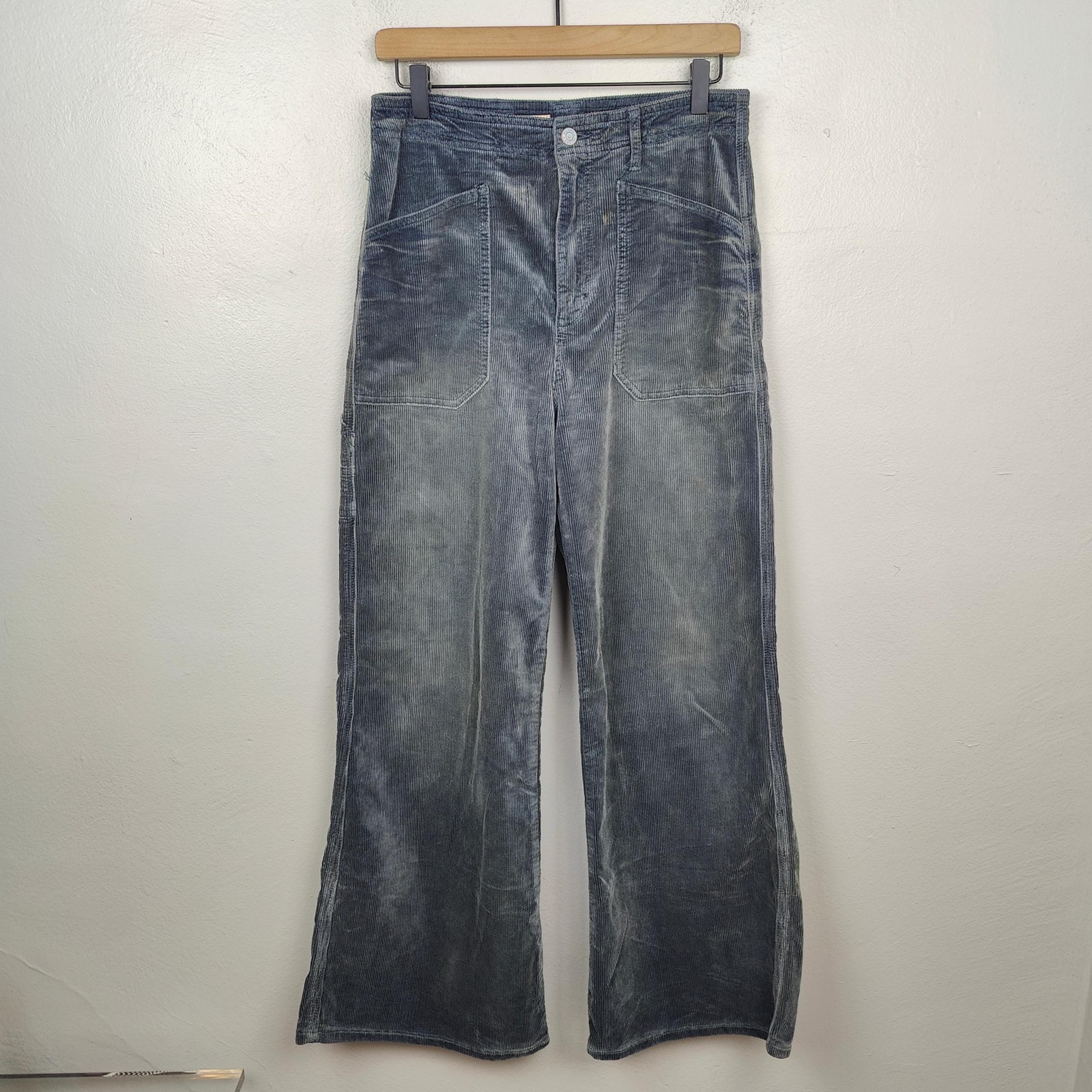 Anthropologie Pilcro The Carpenter Wide Leg Pants Womens 28 Slate Blue Corduroy