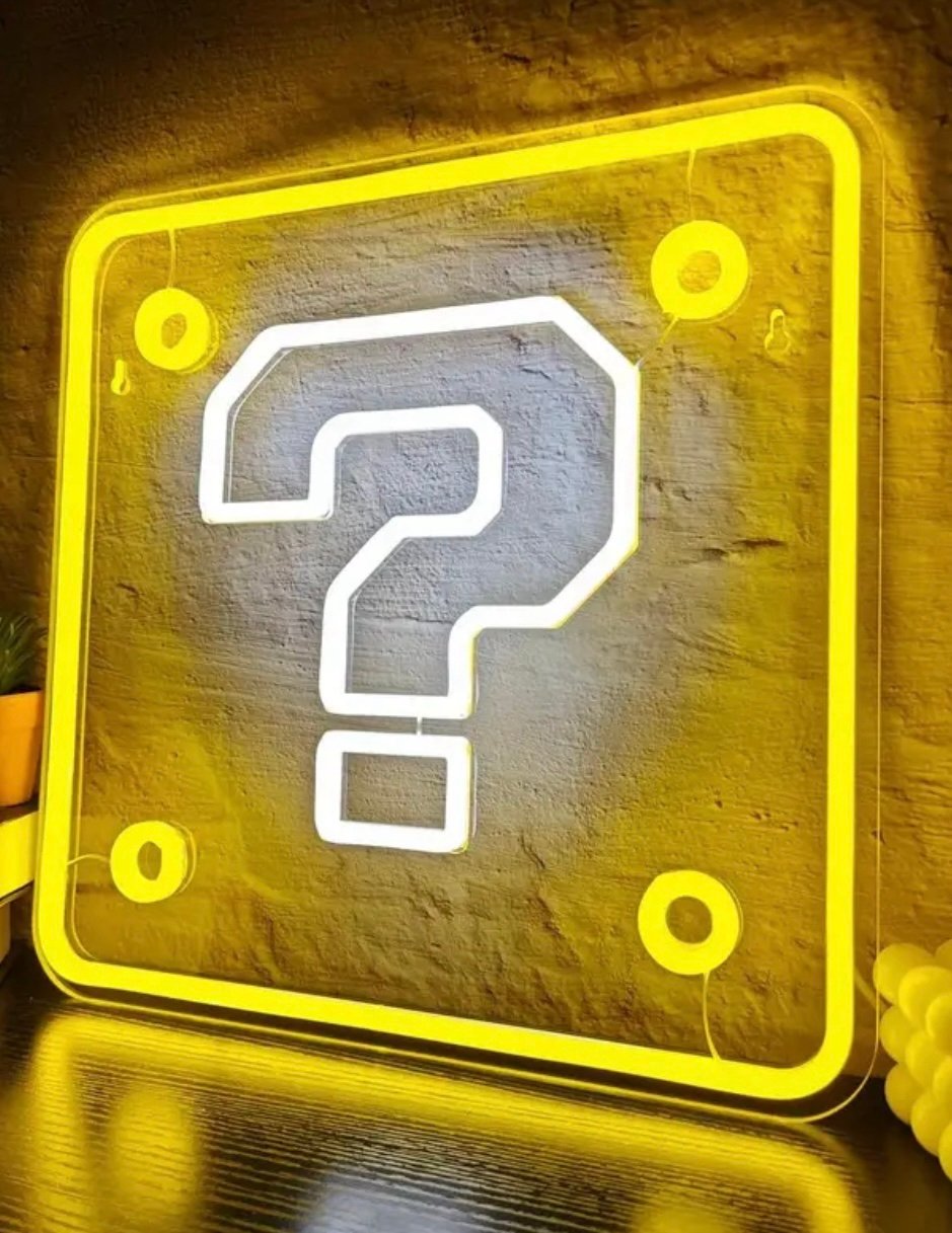 Mario Question Block LED Neon Style Hanging Light Dice Item Mushroom Game Room