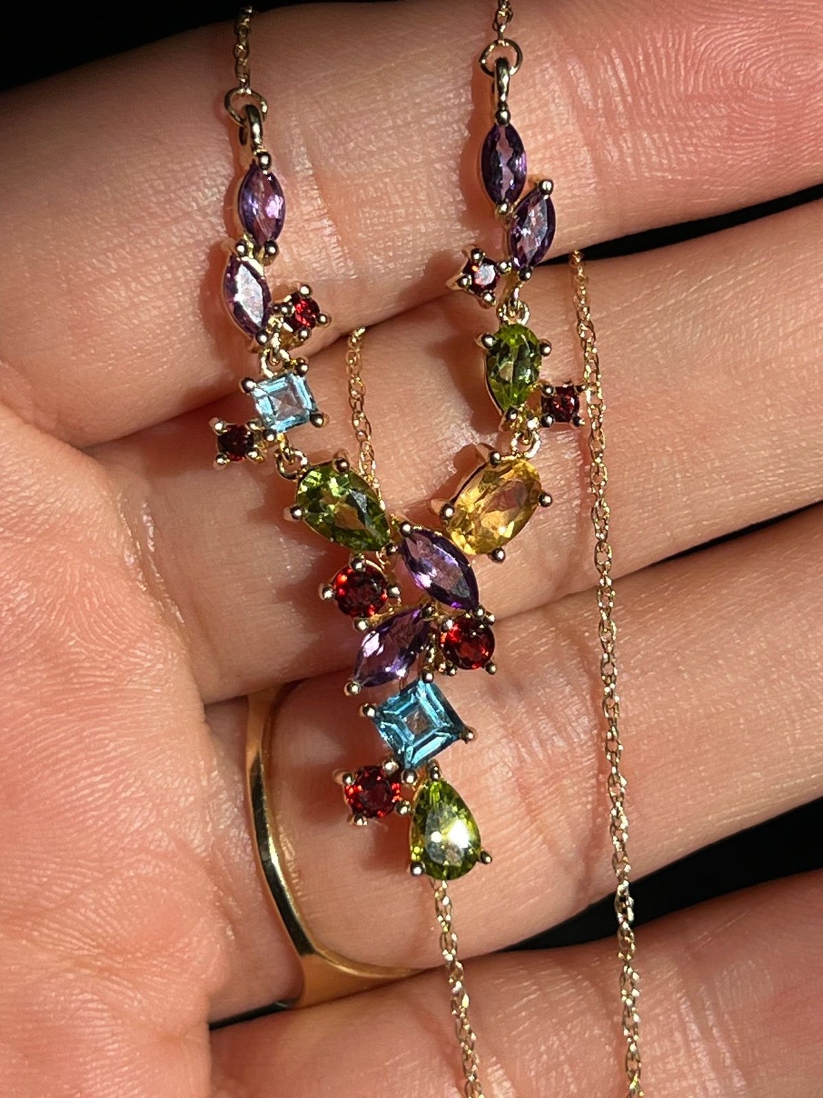 14k gold Multicolored Gemstone necklace