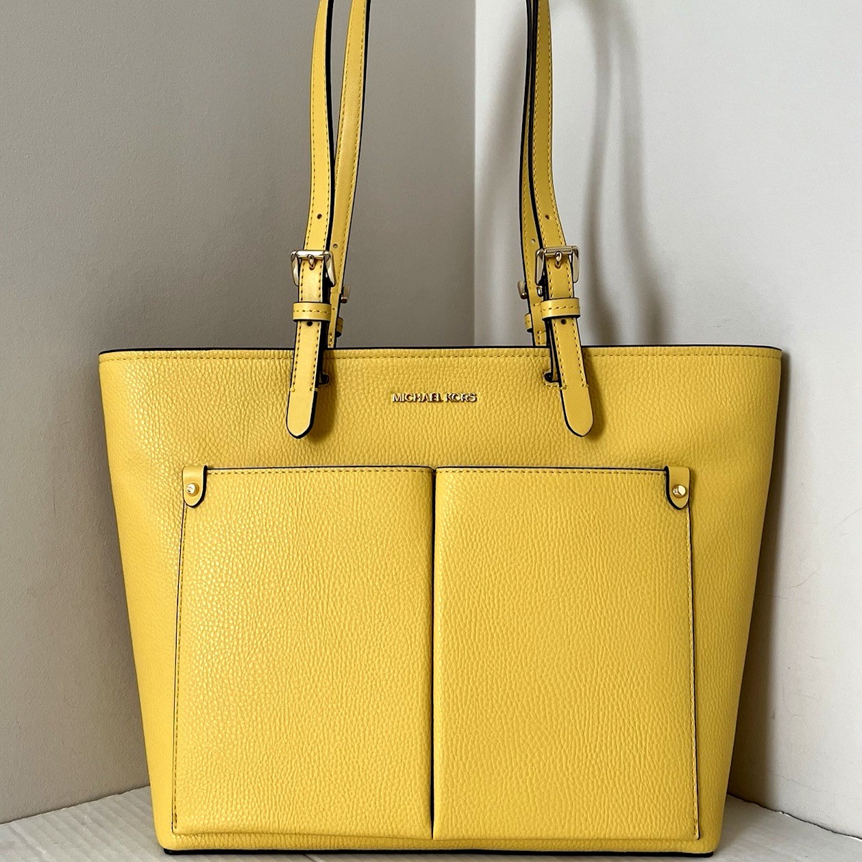 New Michael Kors Jet Set Travel Medium Double Pocket Tote Daisy Yellow