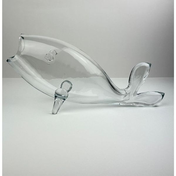 Vintage MCM Blenko Art Glass Hand Blown Clear Fish Vase 16in L