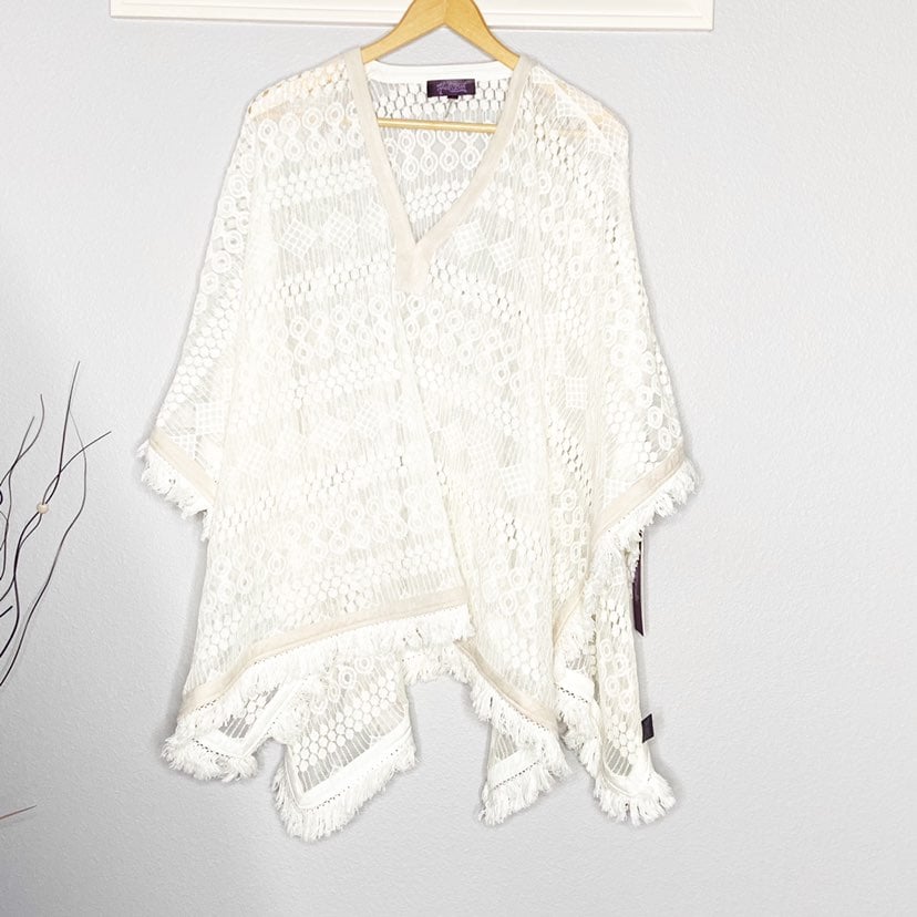 Hale Bob boho fringe lace poncho L NwT