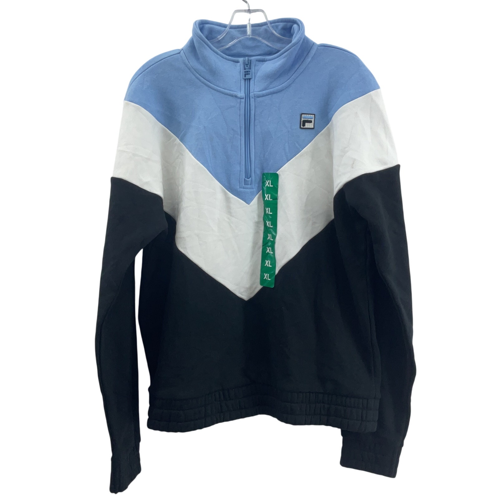 FILA Blue Colorblock Cotton Zip Henley Pullover Sweatshirt Women's XL New