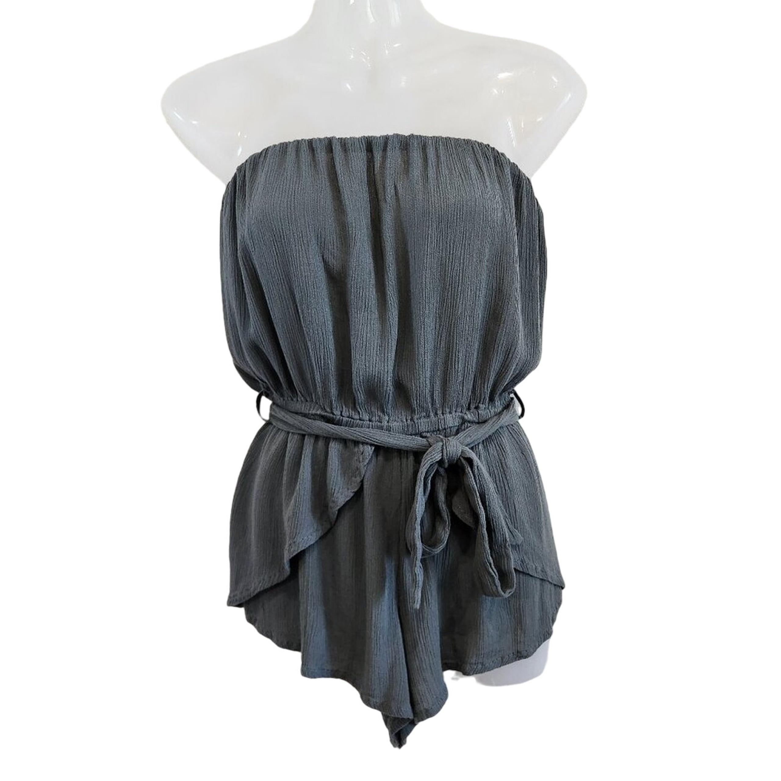 Elan Strapless Elastic Waist Palm Green Belt Flutter Front Romper Coverup Small