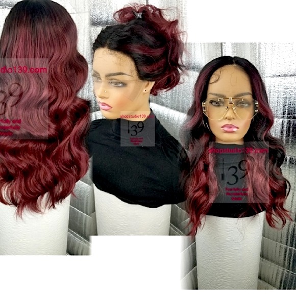 Burgundy wine red black wavy lace wig