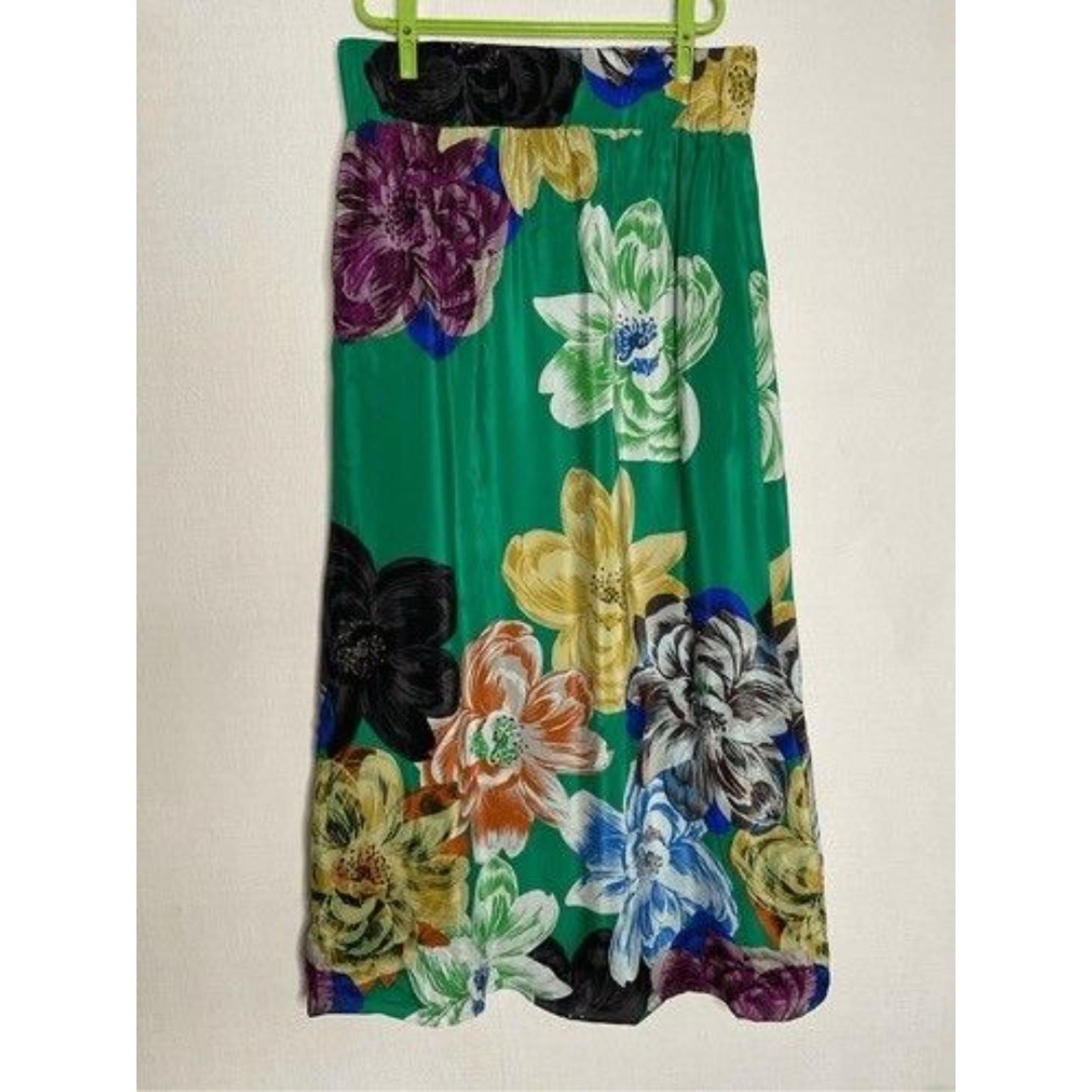 Anthropologie Leifsdottir 100% Silk Artsy Maxi Skirt Women Size S Green Floral