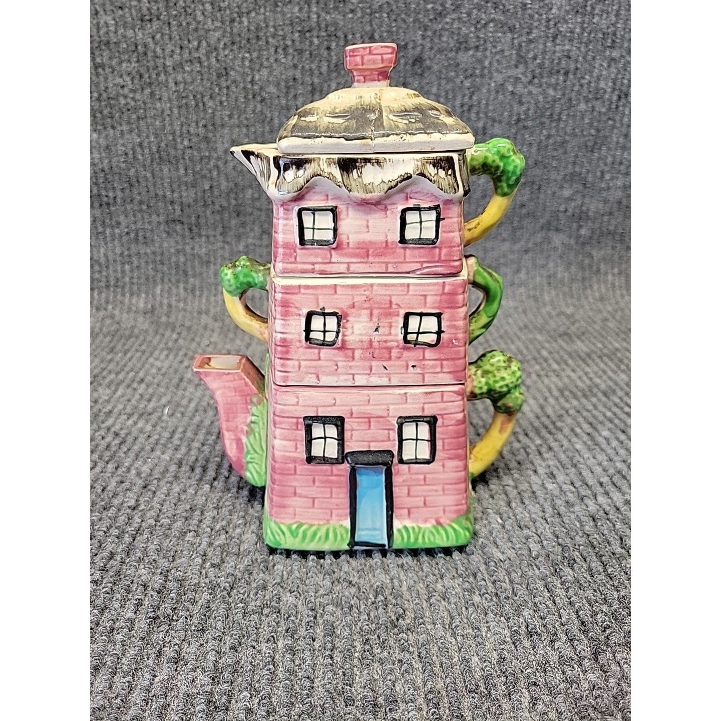 VINTAGE CERAMIC COTTAGE WARE TEAPOT CREAMER AND SUGAR SET JAPAN HANDPAINTED