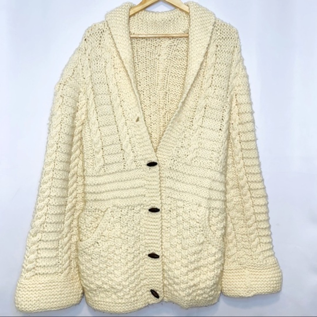 Handmade ONE OF A KIND Heavy Chunky Cable Knit Oversized Wooden Button Sweater