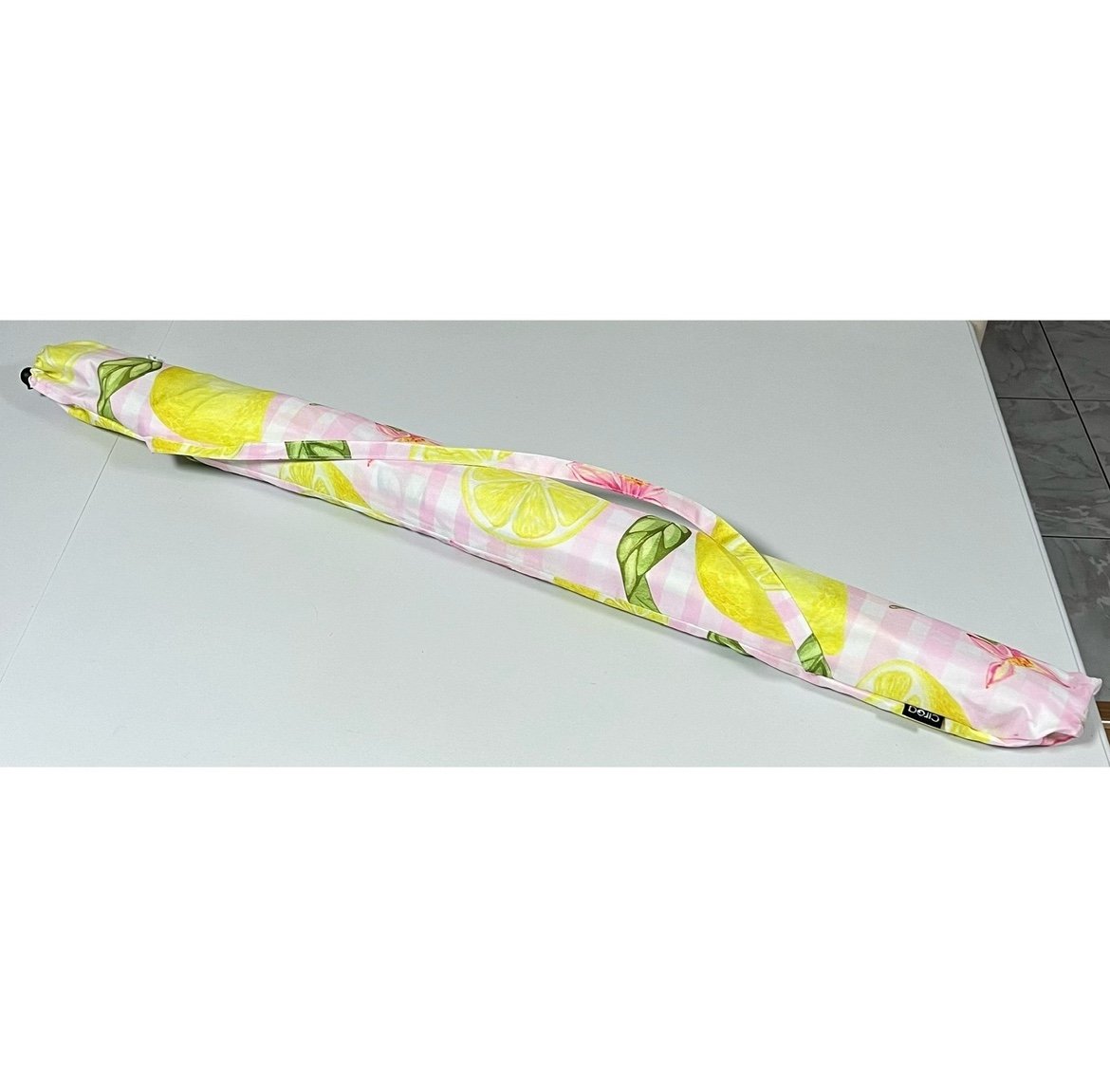 Pink White Gingham Plaid Lemon Starfish Portable Waterproof Beach Umbrella ✨