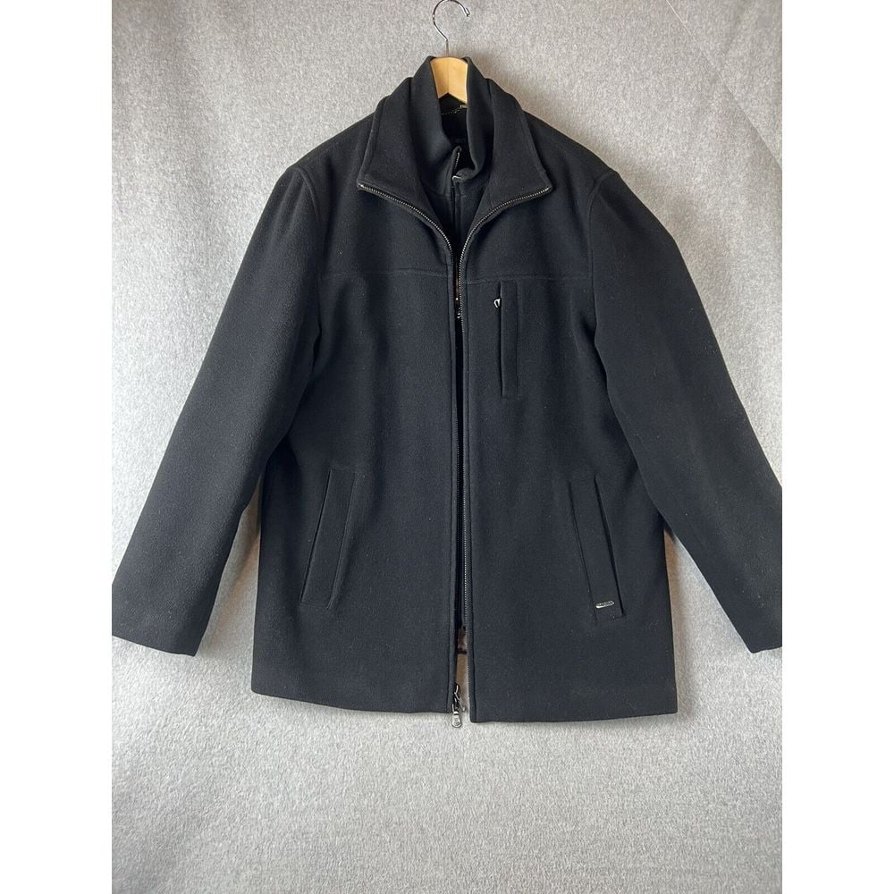 Calvin Klein Wool Mid Length Jacket Sweater Zipper Coat Mens Size M Black