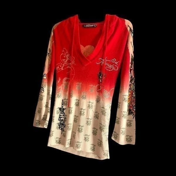 ED HARDY HOODIE V-NECK SWEATER “LOVE KILLS“ STUDS