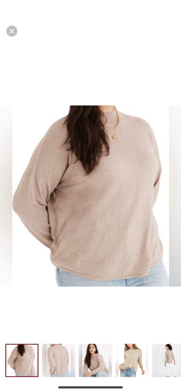 NWT Madewell Ashbury Mock Neck Sweater Merino Wool Blend Heather Hazelwood/Tan L
