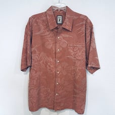 Jamaica Jaxx Silk Hawaiian Shirt Button Up Jacquard Mauve Short Slvs Mens Large