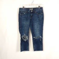 Free People Ripped-Knee Distressed Cropped Dark Washed Jeans