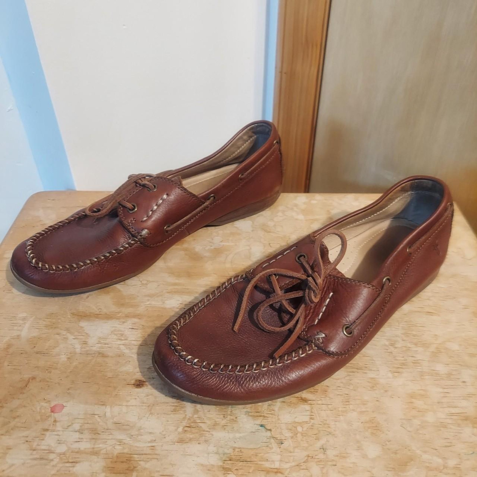 Frye Lewis Boat Men's US 10 Cognac Brown Leather Loafer Shoes EUC