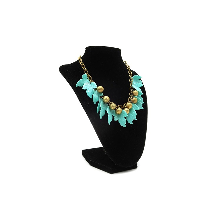 Vintage Celluloid Teal Blue Leaf Leaves 16 Statement Necklace