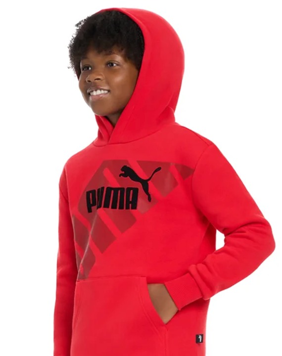 Puma Power Cat Pullover Hoodie Youth Boys Red Casual Outerwear Sz L (14/16)
