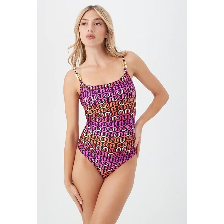 Trina Turk One Piece Swimsuit 8 Echo Chain Scoop Neck Pink