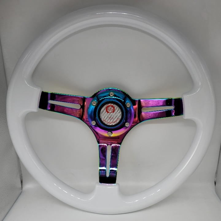 NEW 350mm 14 Universal Mugen ABS Racing Steering Wheel White With Neo Spoke