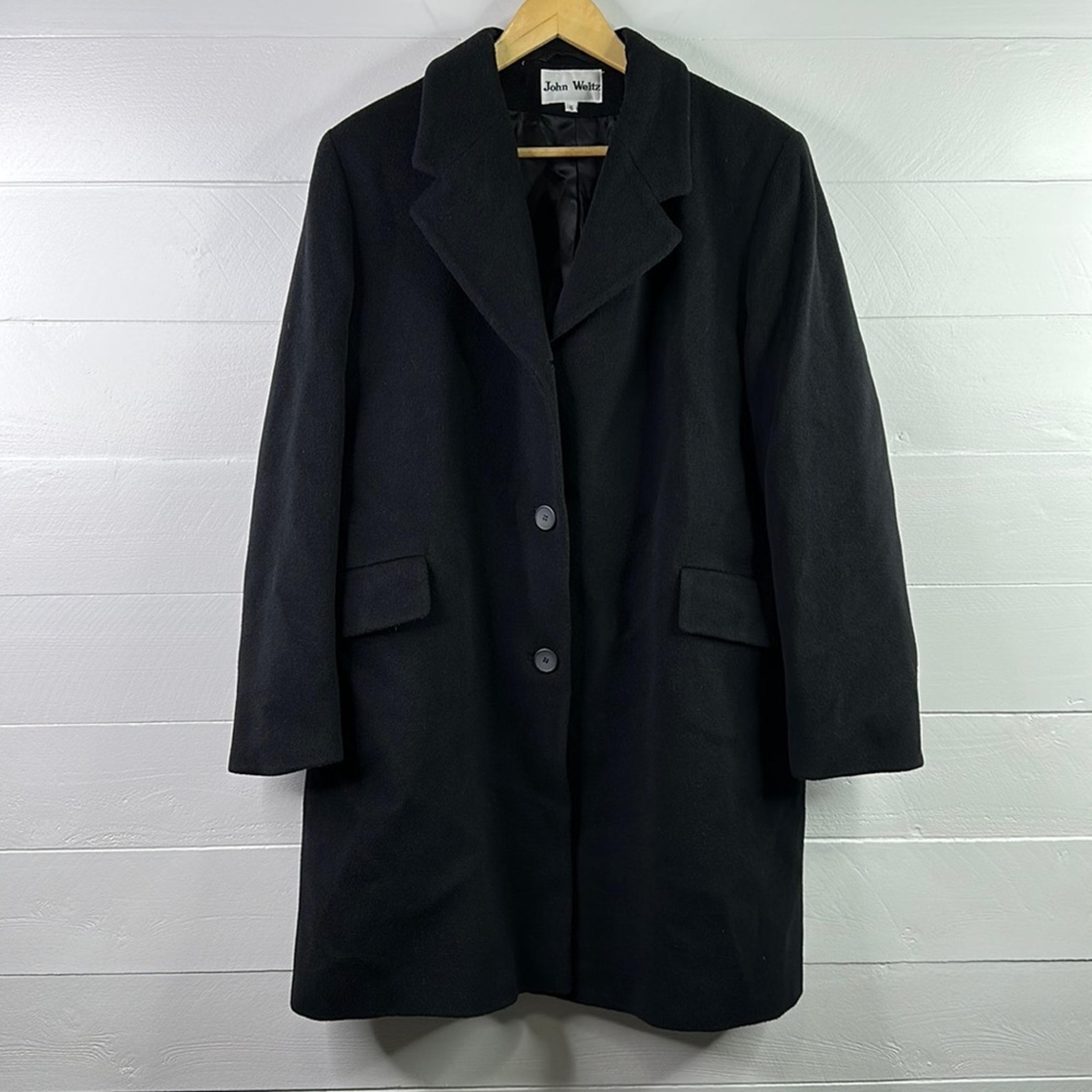 JOHN WEITZ Black Single Breasted Wool Button Up Pea Coat Jacket Size 16