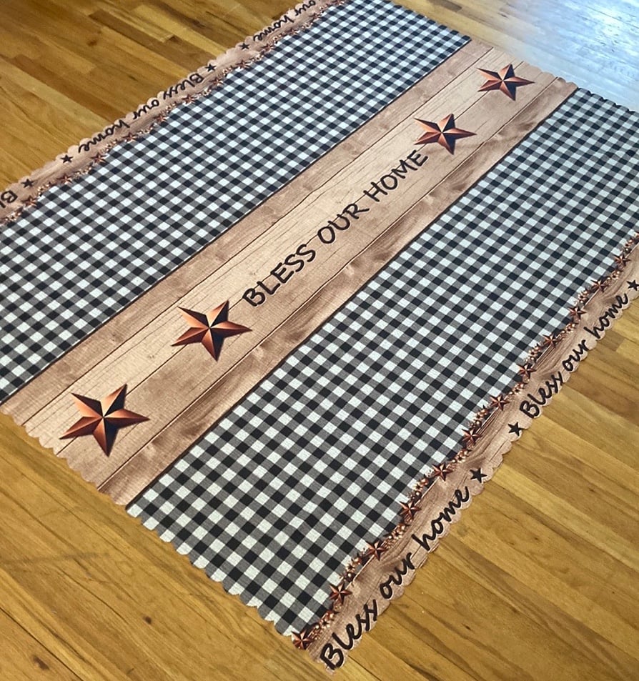 One Farmhouse Plaid Bless Our Home 53 x 60 Black & Tan Polyester Tablecloth