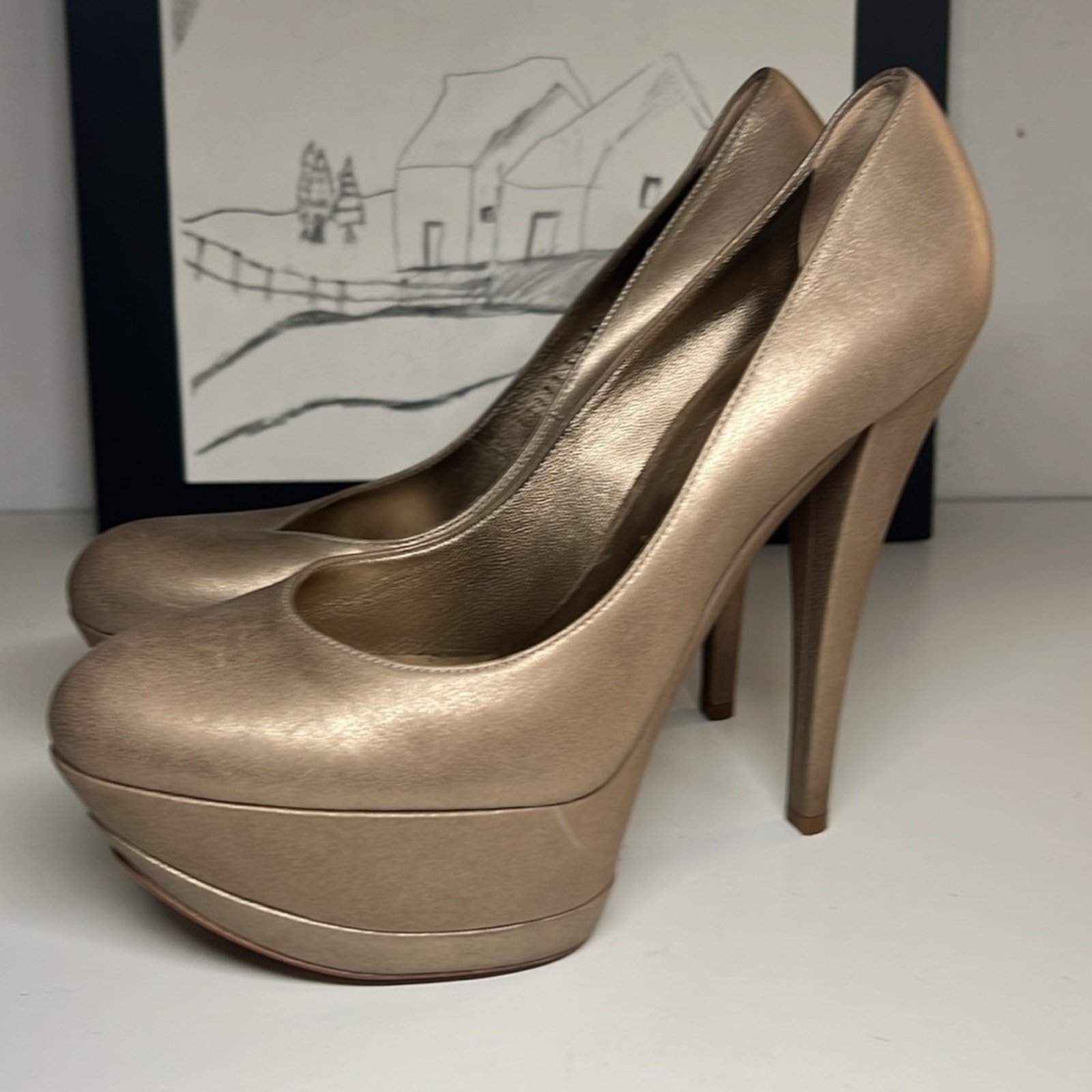Casadei Made in Italy Metallic Leather Platform Pumps Women’s Size US 8.5