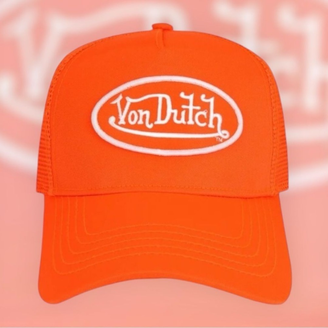Von Dutch Neon Orange Velvet Trucker Snapback Hat Logo Patch New Streetwear