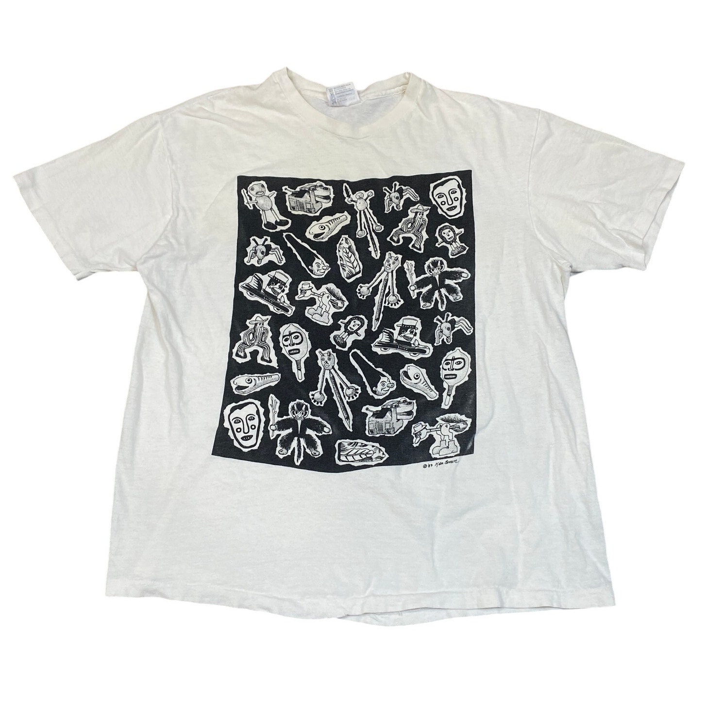 Vintage 80s Ken Brown Single Stitch Art Print Tee Shirt Men's XL