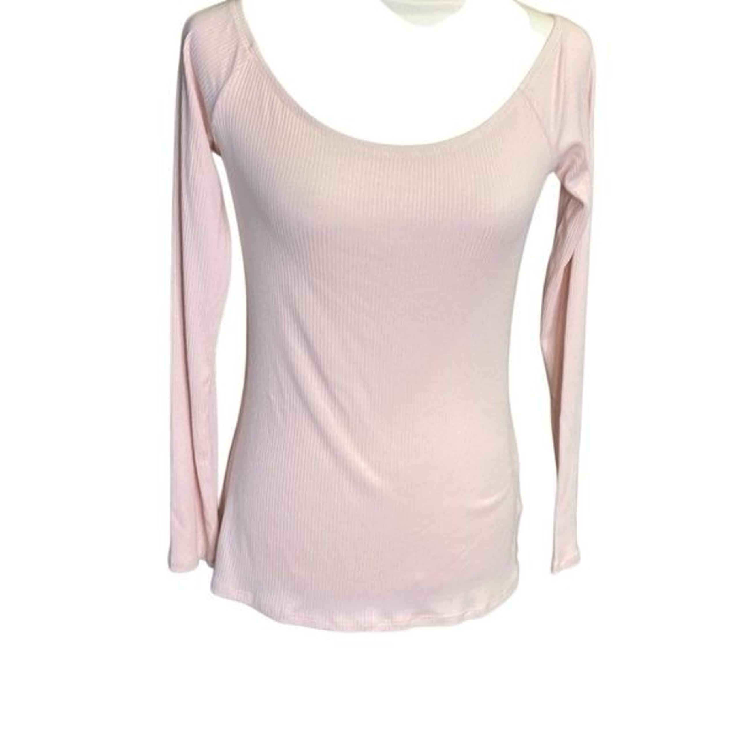 Women’s Large Jeans By Buffalo Pink Scoop Neck Long Sleeve Ribbed Tee NEW