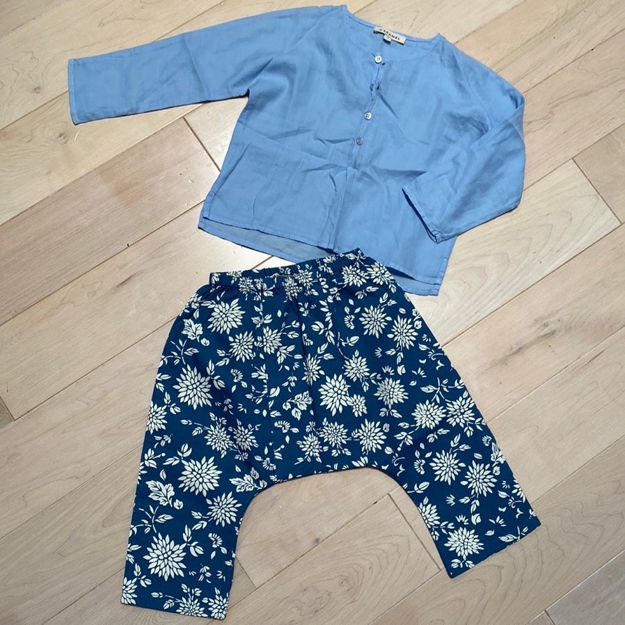 $189 Caramel soft thin cotton blouse floral pants set