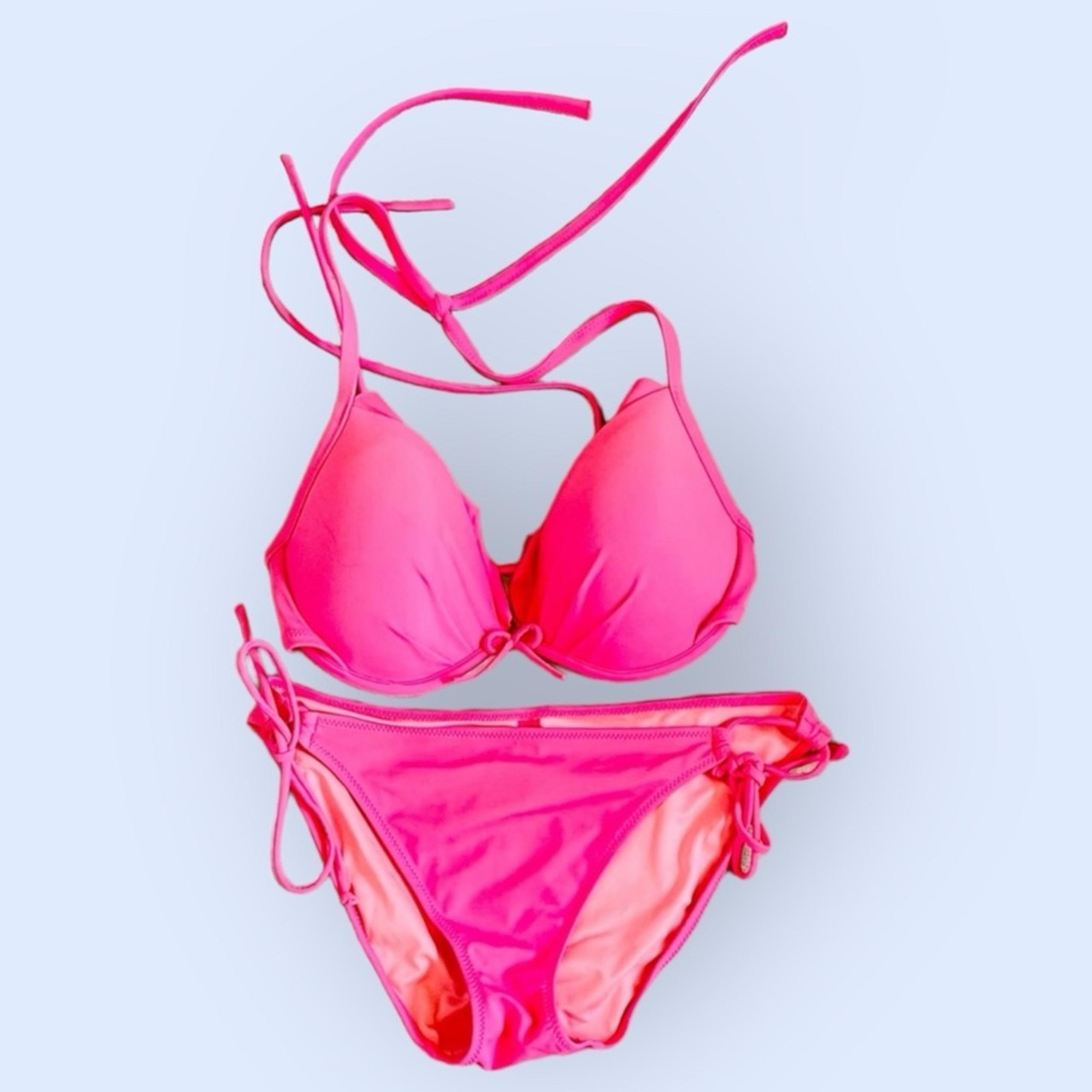 Victoria’s Secret Neon Pink String Bikini, Padded, Underwire, Swimsuit, Classic