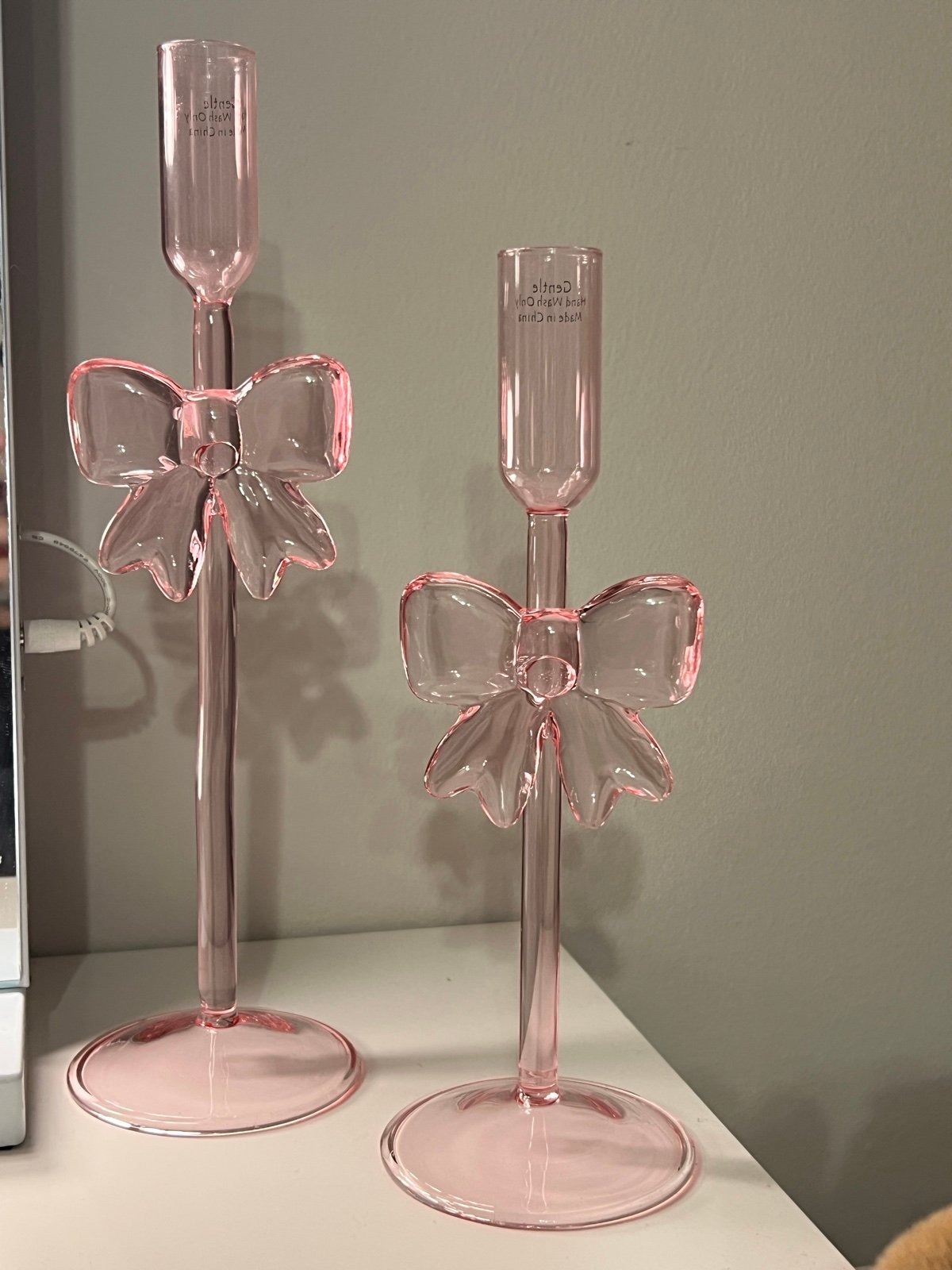 Pink bow candle holders