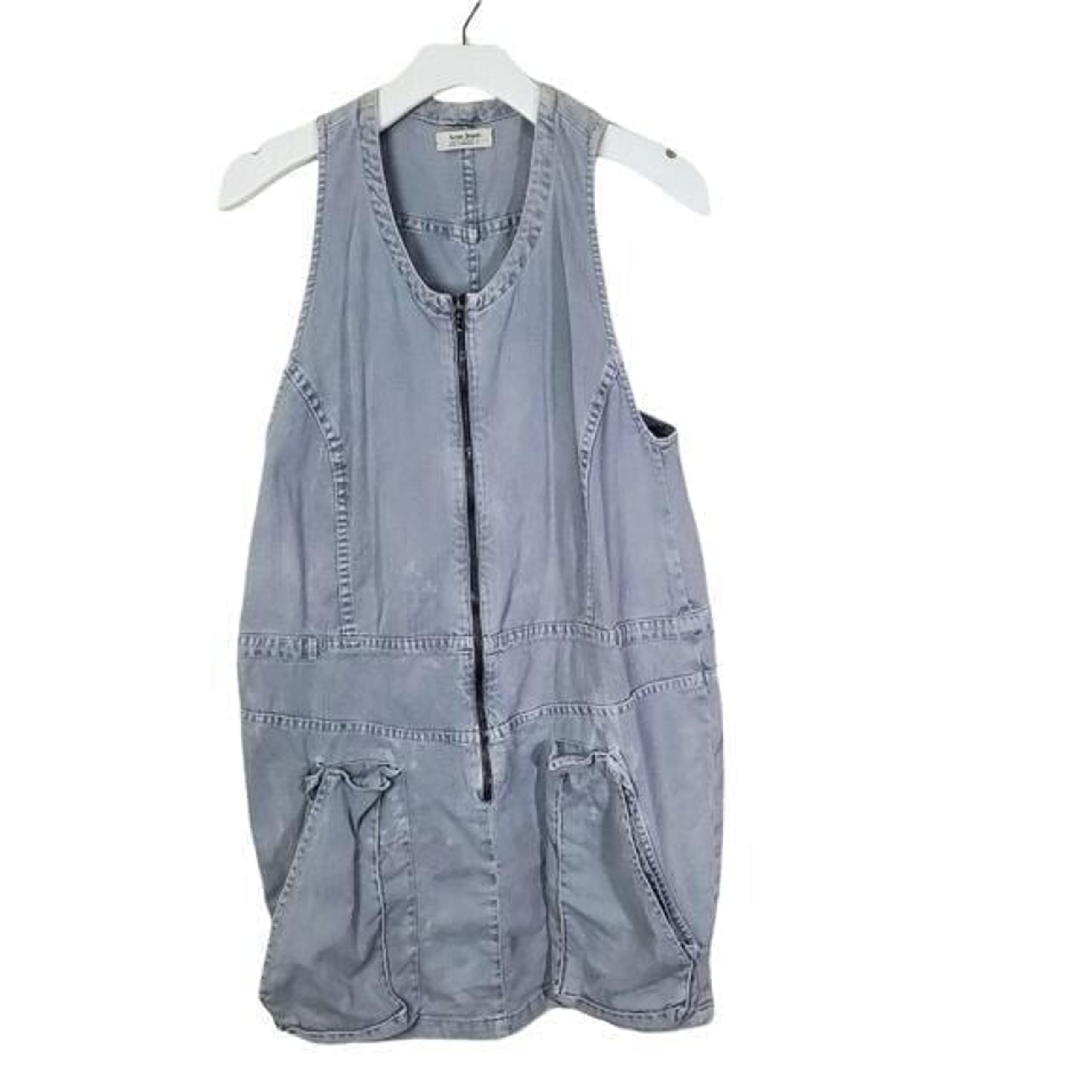 ACNE JEANS Womens Denim Dress Small Gray Light Acid Wash Zip Front Pockets