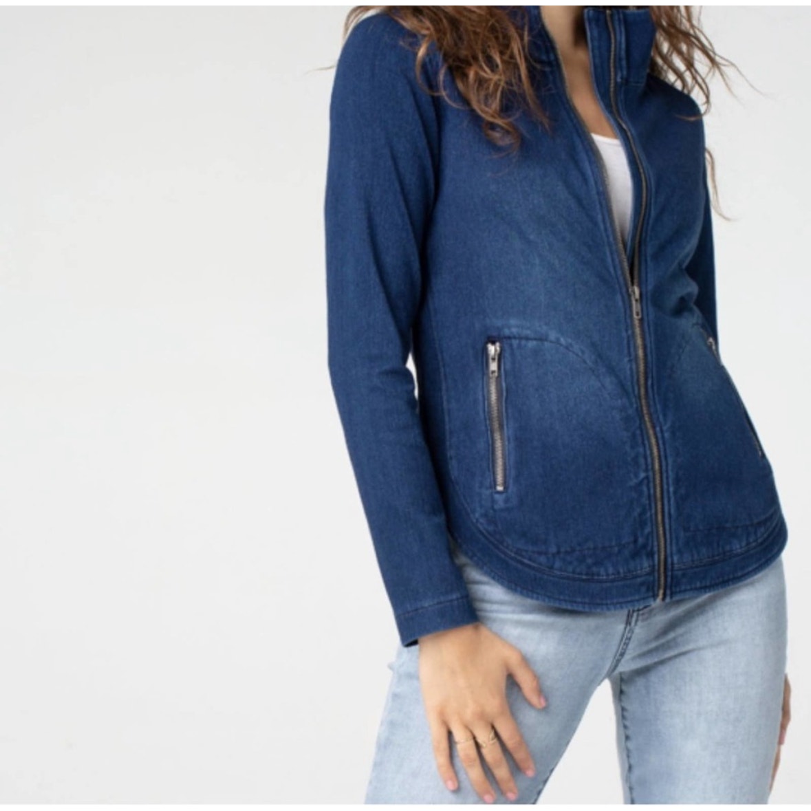 NEW Liverpool Denim Jacket Power Flex Stretch in Canadian Dark Blue Women's Med