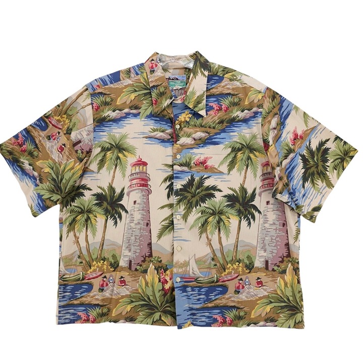 REYN SPOONER Lighthouse Hawaiian Shirt All Over Print 100% Cotton Size XL