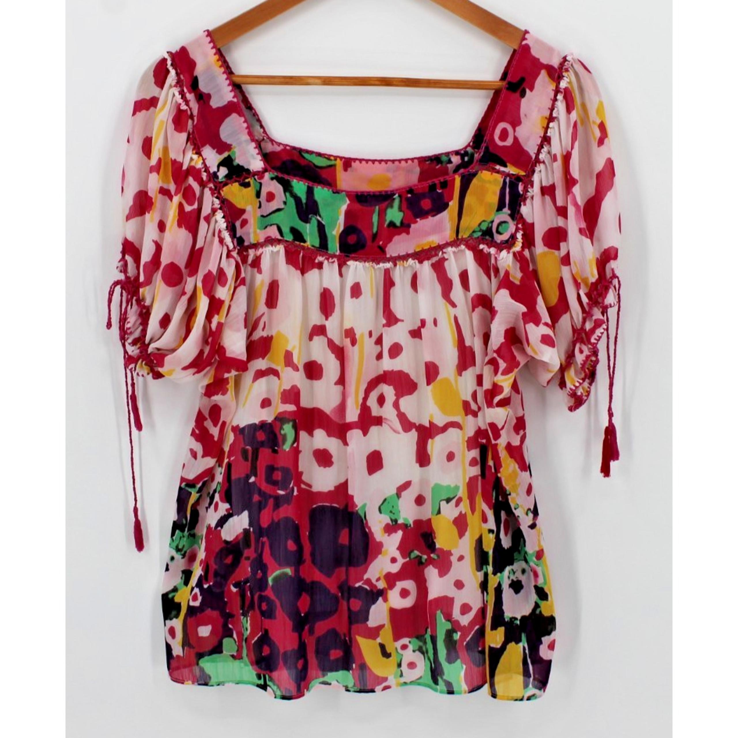 ECI New York Sheer Floral Blouse Boho Bloomcore Cottage Artsy Romantic Size 10