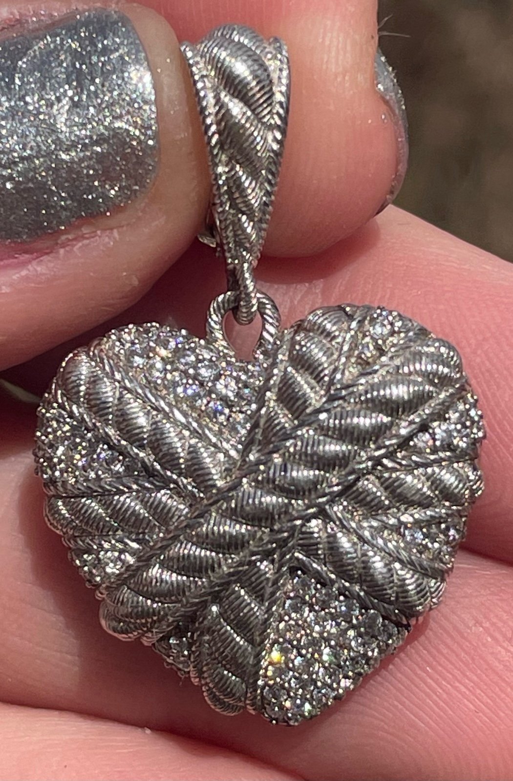 Vintage Judith Ripka Pendant Enhancer Sterling Silver Pave CZ Heart Charm