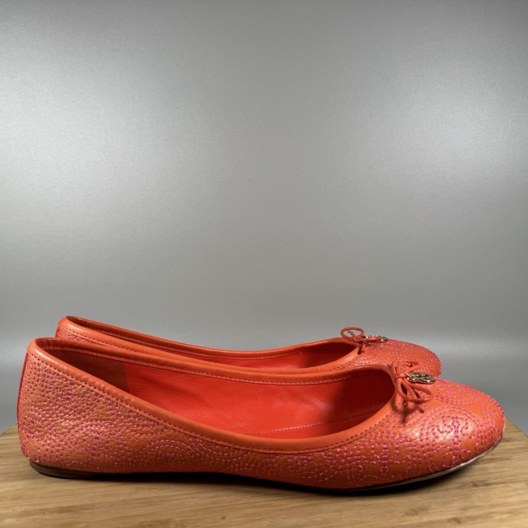 Tory Burch Women's Chelsea Stitched Logo Ballet Flats Orange Size 10.5