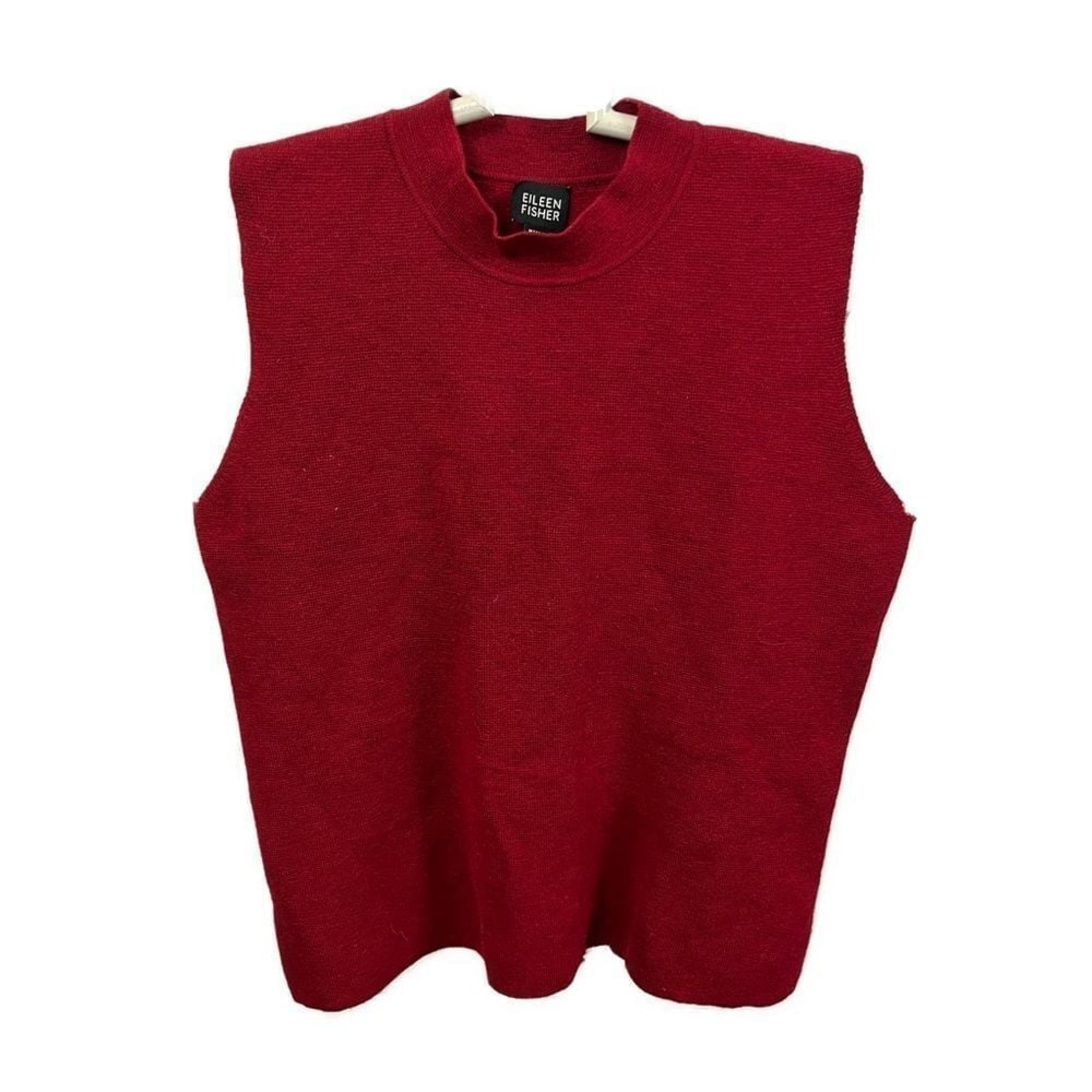 Eileen Fisher Wool Red Sleeveless Mock Neck Sweater- Size Large
