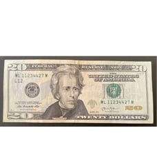 20 Dollar Bill Fancy Serial Number ML 1 1234 427 M