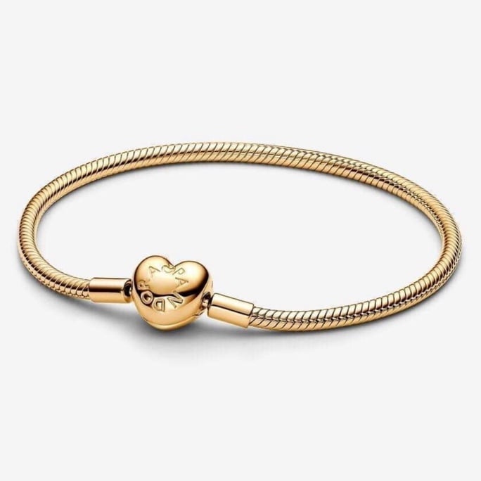 Pandora Moments Heart Clasp Snake Chain Bracelet Gold Plated New