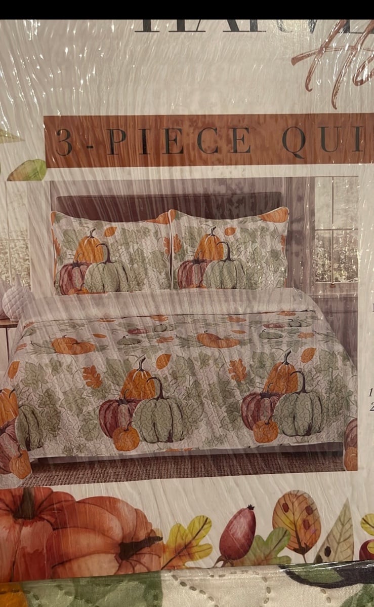 Harvest Thanksgiving Pumpkin Queen Quilt Set